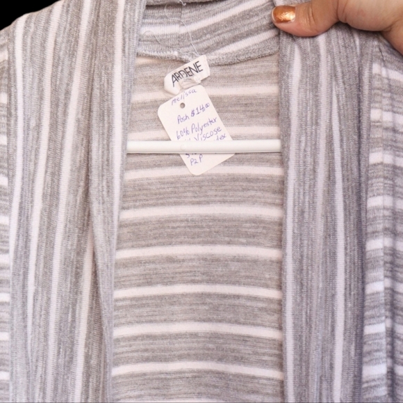 🎊3 FOR $10  ARDENE WOMENS L/G WHITE & GREY STRIPED CARDIGAN - Picture 4 of 5